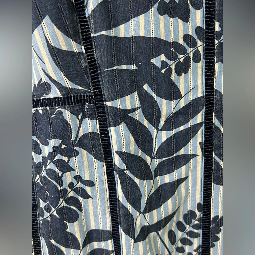 Banana Republic Cotton Sheath Blue & White Stripe with Leaves Pattern Sundress - Picture 2 of 16